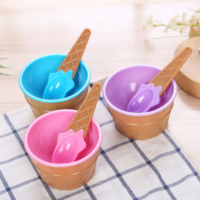 Children Ice Cream Cups With Spoon Plastic Reusable