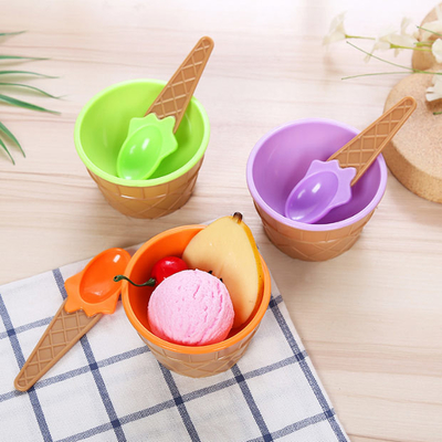 Children Ice Cream Cups With Spoon Plastic Reusable