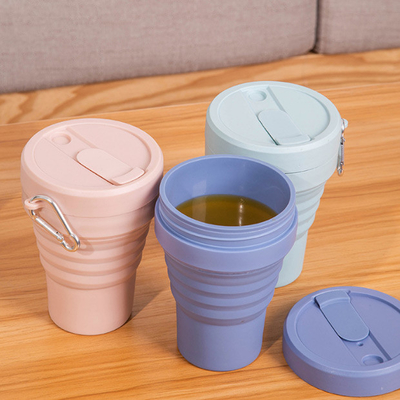 16oz Portable Foldable Silicone Coffee Mug With Lid And Straws