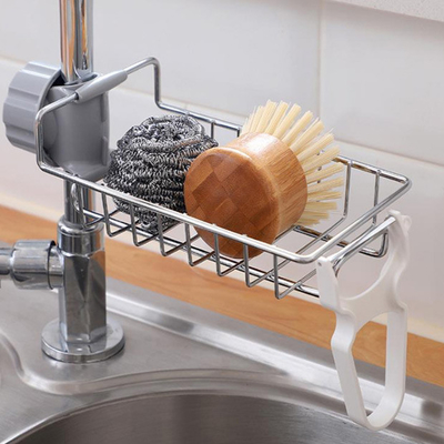 Stainless Steel Kitchen Faucet Sponge Holder Grey Modern