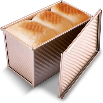Large Capacity Gold Carbon Steel Corrugated Bread Toast Box Mold With Cover