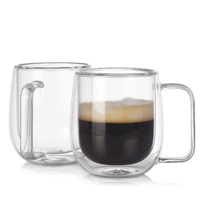 12oz Clear Glass Coffee Mug Double Wall Insulated Glasses