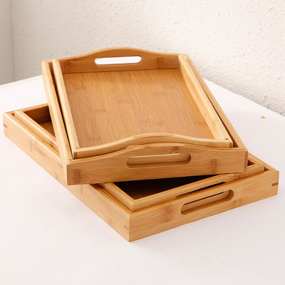 Wooden Eating Coffee Table Bamboo Serving Tray With Handles