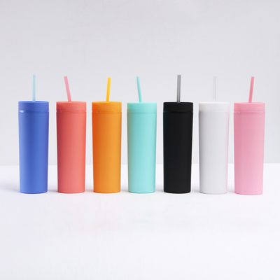16oz Double Wall Plastic Acrylic Tumblers Reusable With Straw