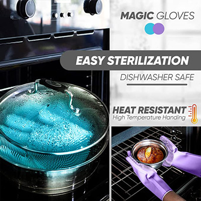 Purple And Blue Dishwashing Reusable Silicone Gloves For Cleaning