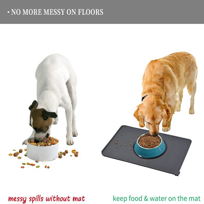 Gray Silicone Dog Cat Bowl Mat Non Stick Waterproof