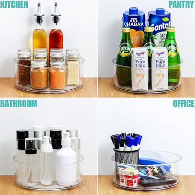 Round Plastic Clear Rotating Turntable Storage Organizer For Kitchen