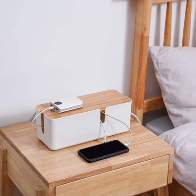 Plastic Small Cable Management Box With Bamboo Lid