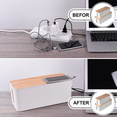 Plastic White Bamboo Style Cable Management Box Multifunction