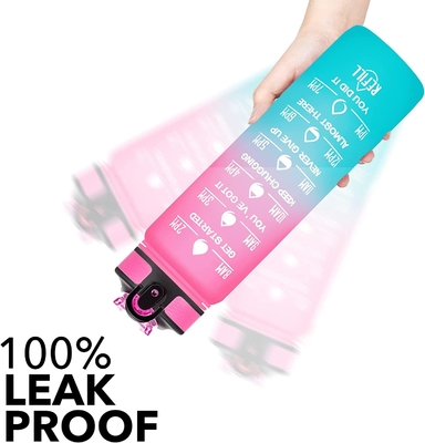 Multicolor Leakproof 32 Oz Water Bottles Motivational With Time Marker