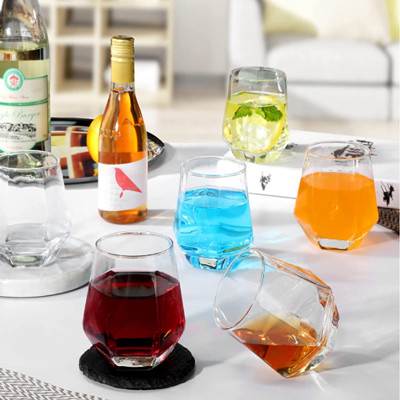 Stemless Wine Glass Crystal Diamond Shape Wine Glass Cups Transparent
