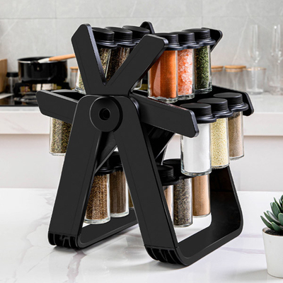360 Degree Rotating Spice Rack With 18 Jars and Label