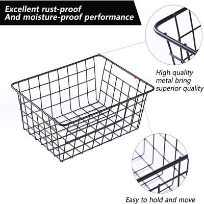 Black Household Wire Pantry Baskets For Organizing Metal