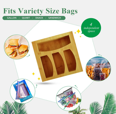 Drawer Bamboo Kitchen Utensils Ziploc Bag Storage Organizer For Food