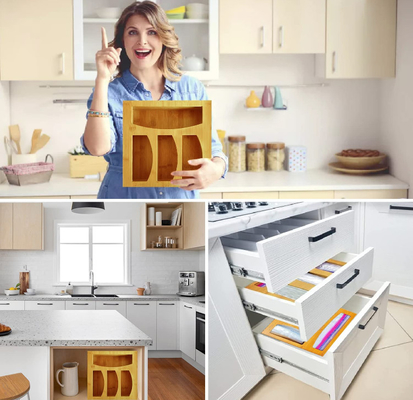 Drawer Bamboo Kitchen Utensils Ziploc Bag Storage Organizer For Food