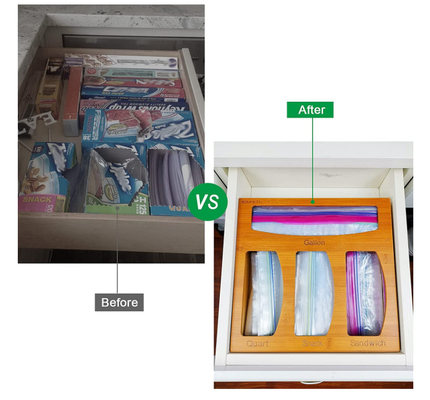 Drawer Bamboo Kitchen Utensils Ziploc Bag Storage Organizer For Food