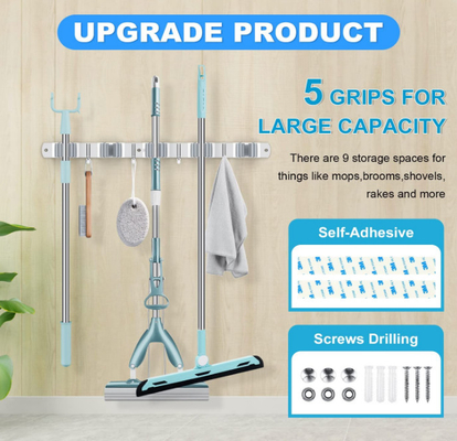 60cm Wall Mount Stainless Steel Mop and Broom Holder Organizer