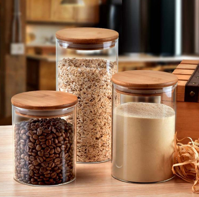 High Borosilicate Glass Spice Storage Containers with Bamboo Lids