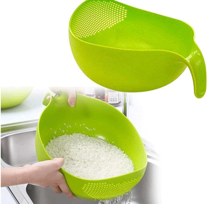 Plastic Rice Strainer Bowl with Handle Kitchen Draining Colanders for Cleaning Vegetables