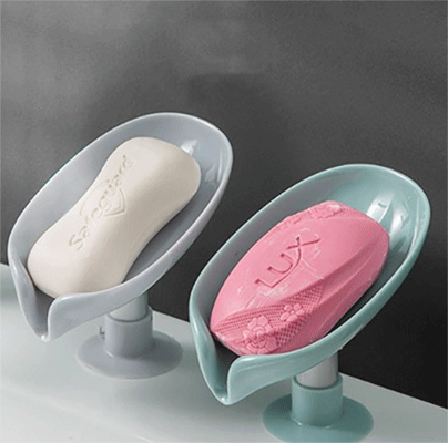 Soap Dish Holder Leaf Shape Soap Tray with Self Draining and Suction Cup for Shower