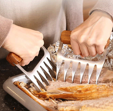 Metal Meat Shredder Claws Stainless Steel Meat Forks with Wooden Handle for Shredding