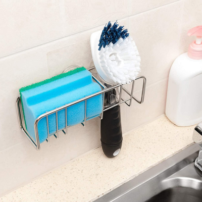 Adhesive Sponge Holder Brush Holder Kitchen Sink Organization Basket