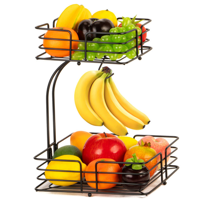 Metal Wire Hanging 2 Tier Fruit Basket Stand Kitchen Supplies