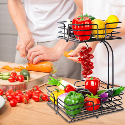 Metal Wire Hanging 2 Tier Fruit Basket Stand Kitchen Supplies