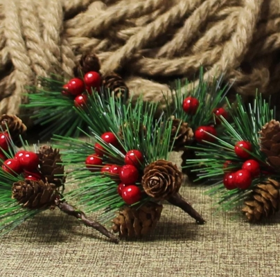 PVC Red Fruit Artificial Pine Needles For Mini Christmas Tree Ornaments