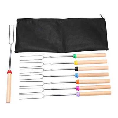Outdoor BBQ Stainless Steel Skewers Marshmallow Roasting Sticks With Wooden Handle