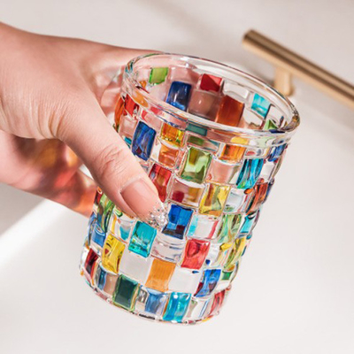 Ins Style Colorful Mosaic Crystal Glass Cup Mug for Espresso Whisky 270ml