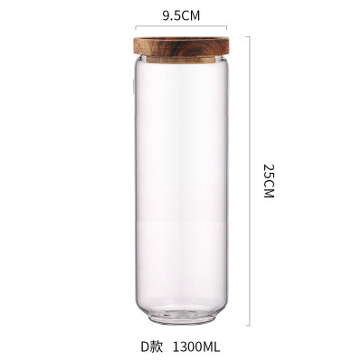 700ml 1000ml 1300ml Glass Food Storage Container With Airtight wooden Lid