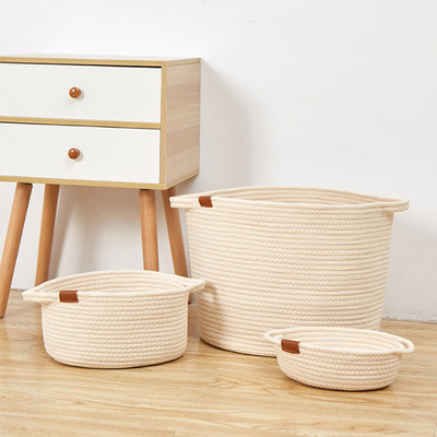 Rope Baskets for Storage Cotton Woven White Basket Bins with Handles