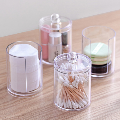 Cotton Swab Storage Box 10 oz Clear Plastic Apothecary Jar  for Bathroom