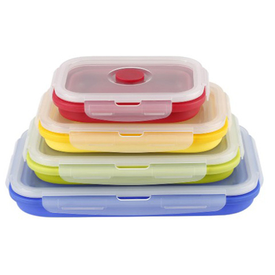 Silica Gel Folding Multi Compartment Lunch Box Microwavable Bento Box Set 4 Pieces