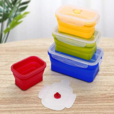 Silica Gel Folding Multi Compartment Lunch Box Microwavable Bento Box Set 4 Pieces