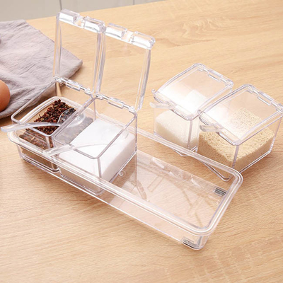 Kitchen 4 Pieces Clear Acrylic Spice Box For Seasoning Condiment Storage