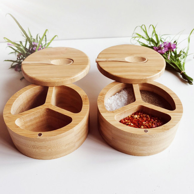Spice And Seasonings Bamboo Kitchen Utensils Salt Box With Spoon