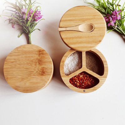 Spice And Seasonings Bamboo Kitchen Utensils Salt Box With Spoon