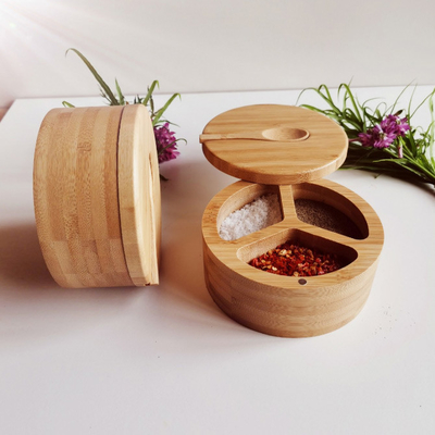 Spice And Seasonings Bamboo Kitchen Utensils Salt Box With Spoon