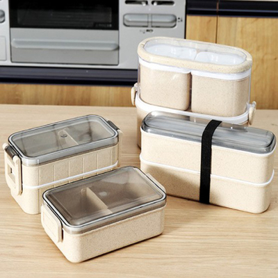 Sustainable Wheat Straw Plastic Multi Compartment Lunch Box Japanese Style