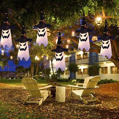 Outdoor Light Up Halloween Hanging Ghost Decorations Witch Hat