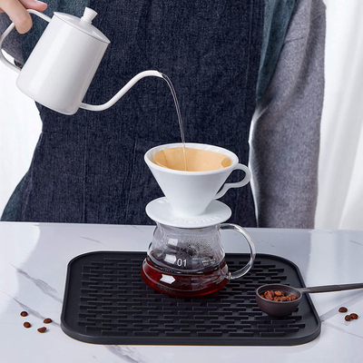 Heat Resistant Drainer Silicone Dish Drying Mat For Pour Over Coffee Maker Black
