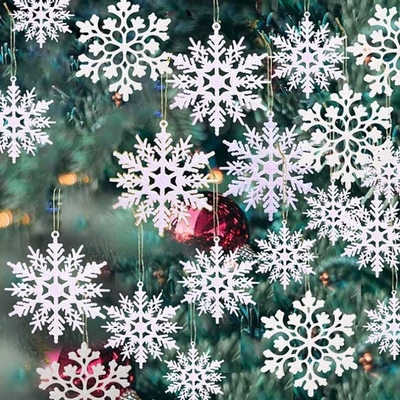 36pcs Plastic Glitter White Snowflake Ornaments For Christmas