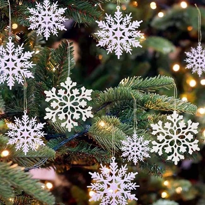 36pcs Plastic Glitter White Snowflake Ornaments For Christmas