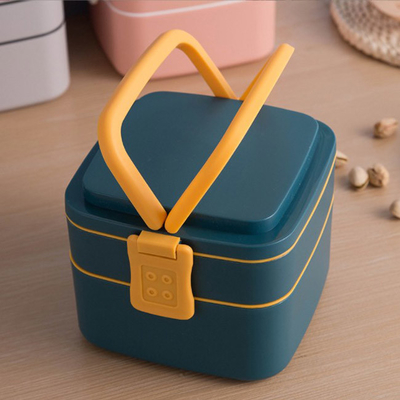 Double Layer Plastic Multi Compartment Lunch Box Bento With Spoon 1000ml 1400ml