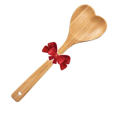 Wooden Heart Shaped Bamboo Spoon Engraved For Cooking Spoonful Of Love