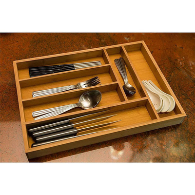 Adjustable Cutlery Storage Tray Bamboo Kitchen Utensil Drawer Organizer Divider