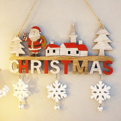 Home Restaurant Wooden Christmas Door Hanging Santa Snowman Elk Decoration
