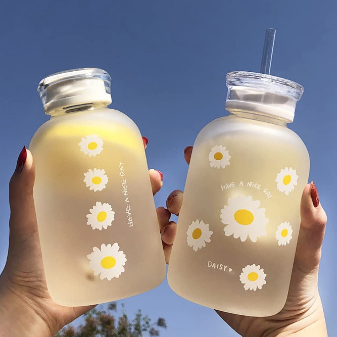 480ml Milk Juice Cute Water Bottle With Scale Portable Transparent